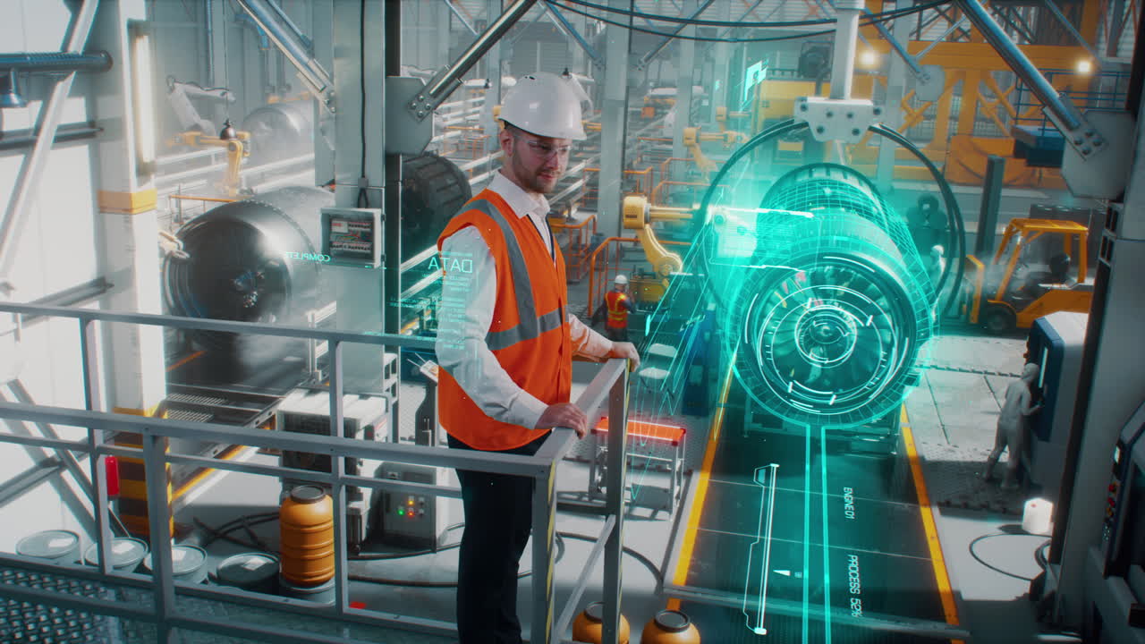 фабрический работник, использующий дополненную реальность для технического обслуживания