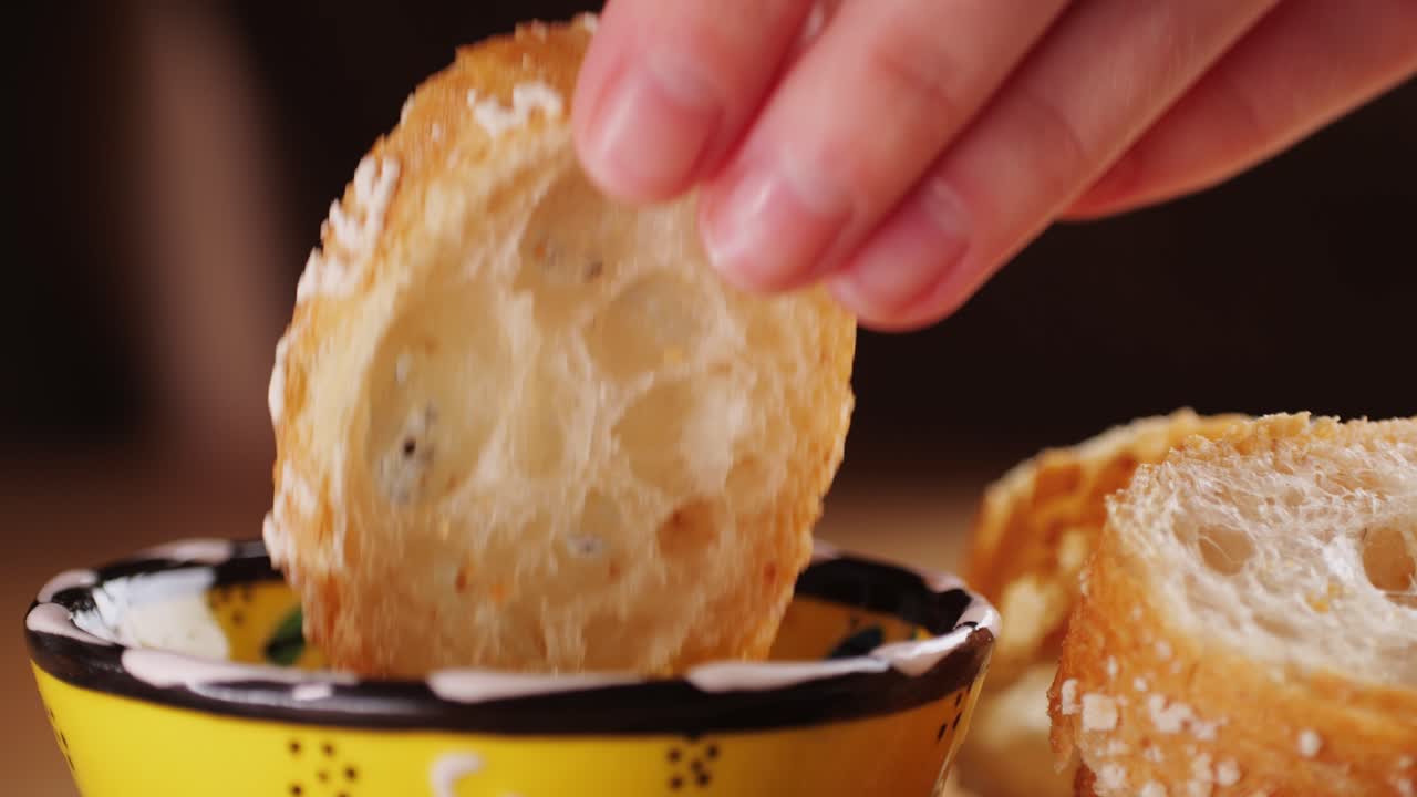 Dipping Bread in Honey and Dip