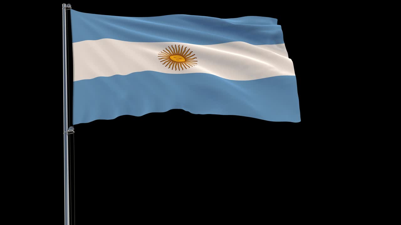 aislar la bandera de argentina en un asta de bandera revoloteando en el viento en un fondo transparente, renderizado en 3d, prores 4444 imágenes con transparencia alfa