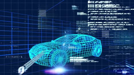 Animación-Del-Modelo-3D-De-Un-Coche-Atravesando-Un-Túnel-Con-Datos-E-Información.