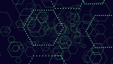 symmetrical hexagonal pattern with dots and lines on dark background