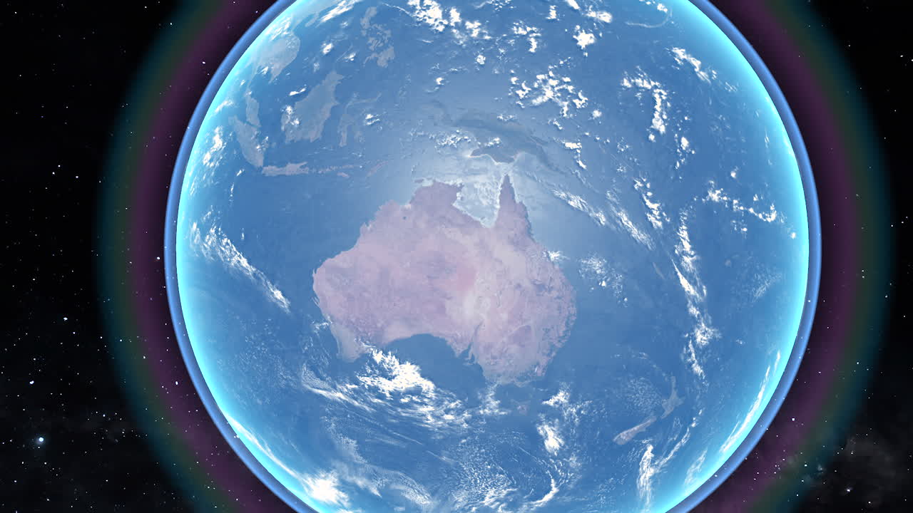 Earth view of Australia from space with glowing atmosphere, showing oceans and landmass