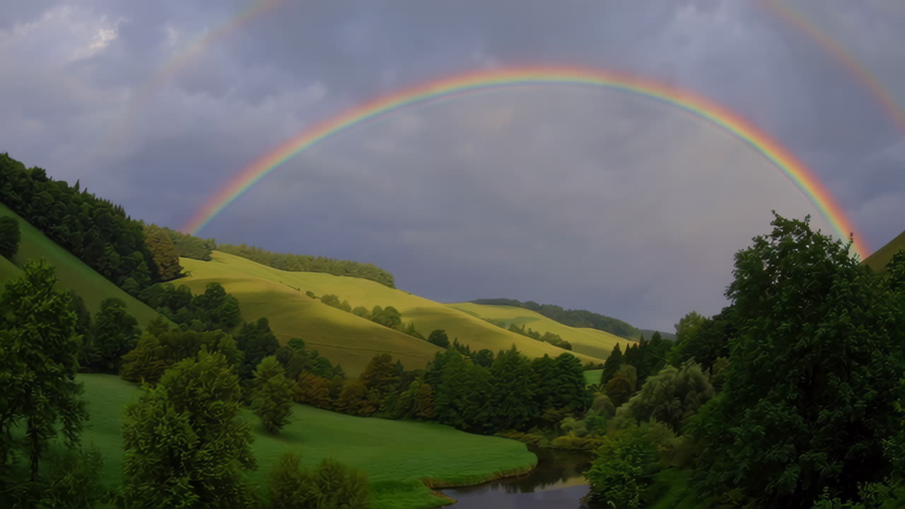 Double Rainbow Over a Lush Valley