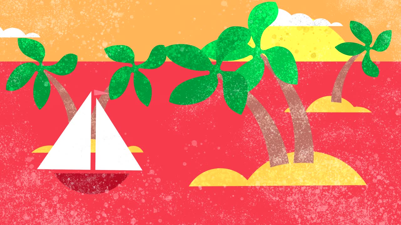 The sailing ship floats on the sea