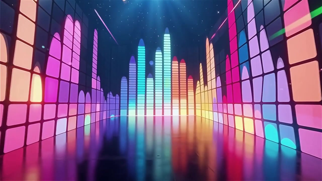 Futuristisk regnbuefarvet neon musik equalizer visualisering baggrund.