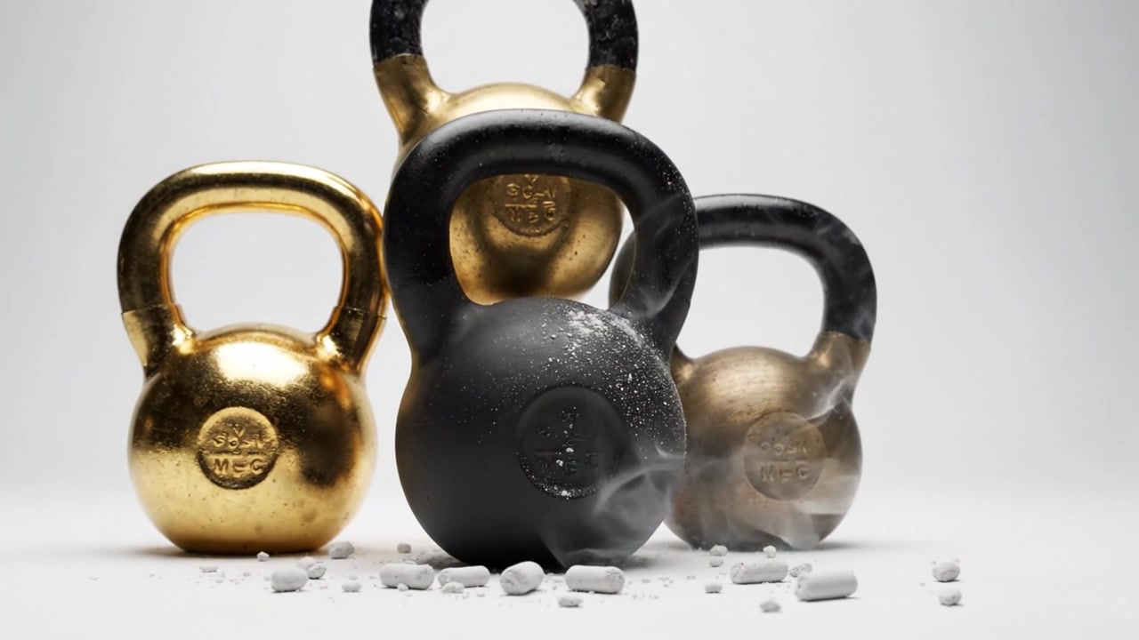 Una suggestiva disposizione di kettlebell mette in mostra i loro colori e pesi distinti, sottolineando la loro importanza nell'allenamento della forza e nelle routine di fitness per tutti i livelli