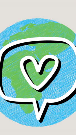 animación del corazón en la burbuja de habla sobre el globo sobre fondo gris