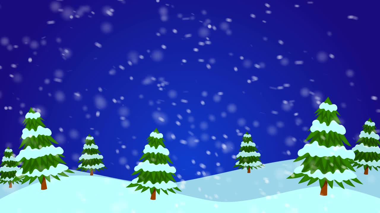 눈이 내린 겨울에 크리스마스 나무와 함께 애니메이션 만화 배경