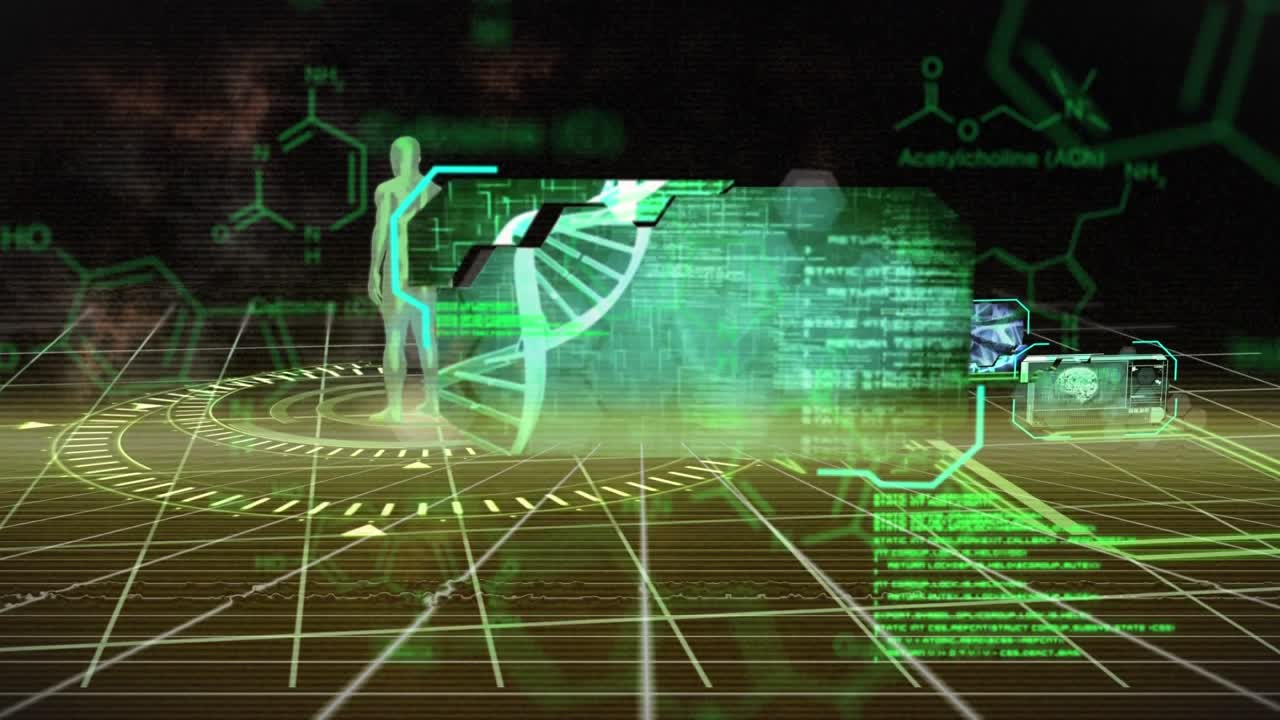 Animation of medical data processing over grid network against black background