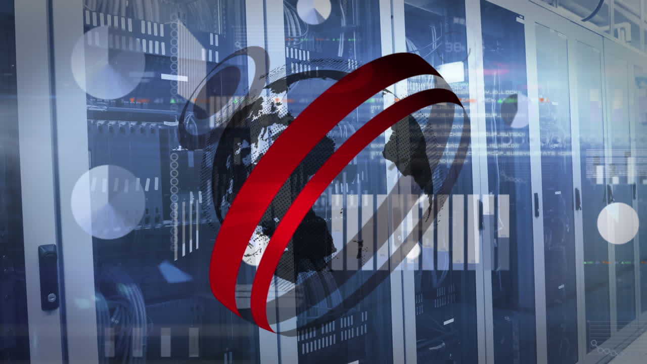 animación del globo y procesamiento de datos a través de servidores informáticos