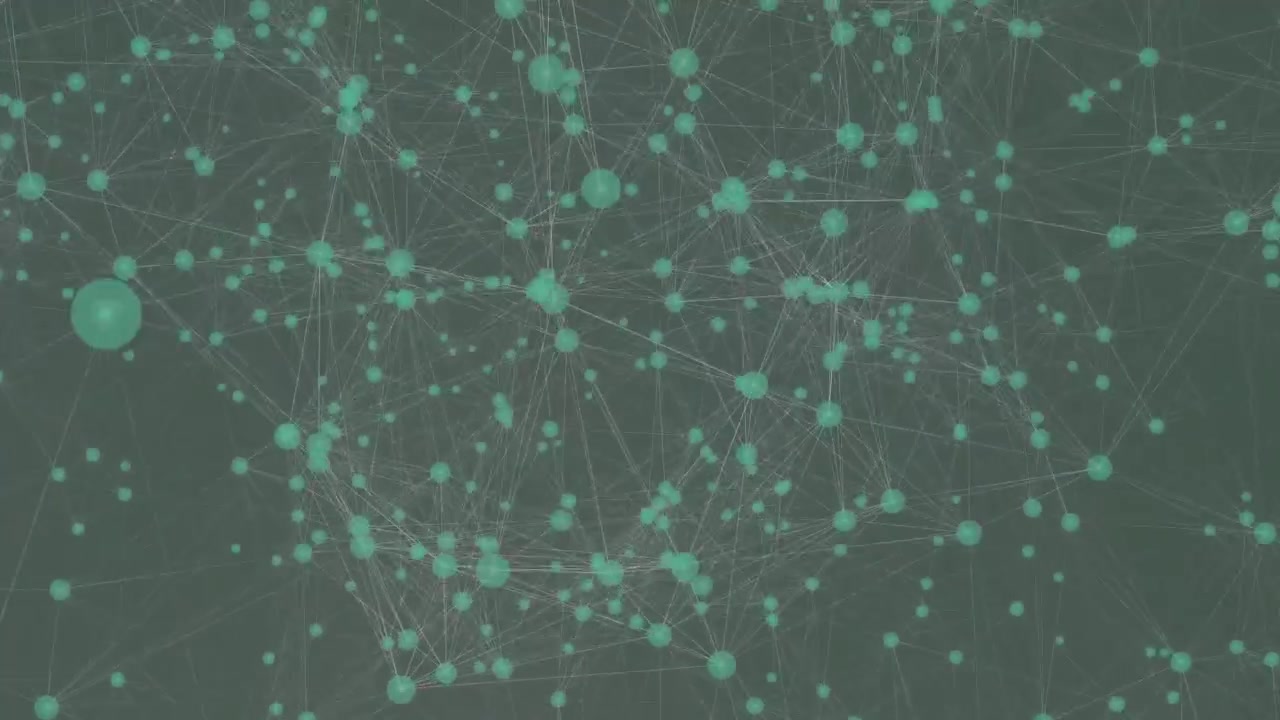 Animation of network of connections with icons over data processing