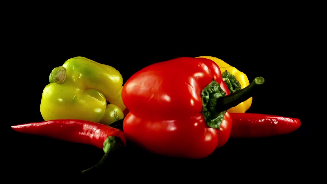 Sladká paprika a chilli paprička na černém pozadí