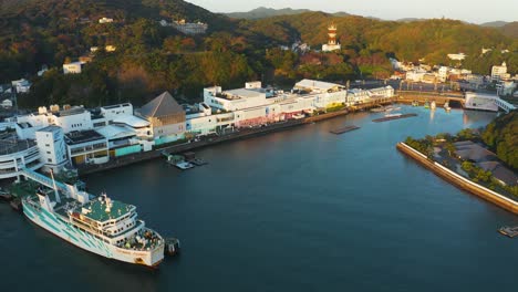 toba ferry port aerial view at sunrise