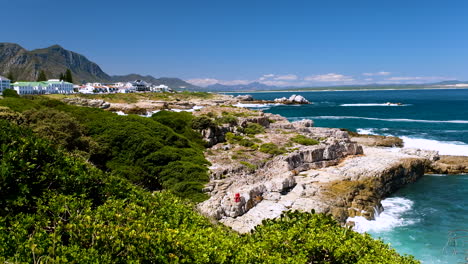 blick über die felsige küste von hermanus – malerisches touristenziel an der küste