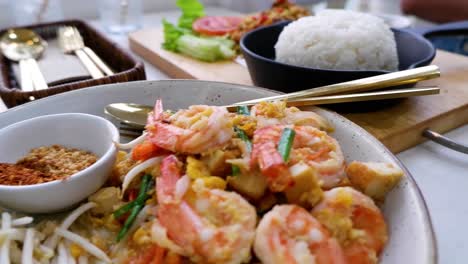 delicious pad thai and rice meal in ayutthaya