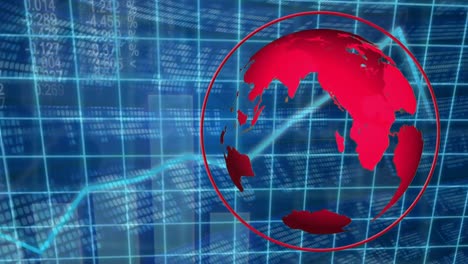 Digitally-generated-animation-of-data-of-stock-exchange-with-a-red-turning-globe-