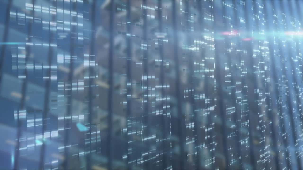 animación del procesamiento de datos sobre un fondo azul