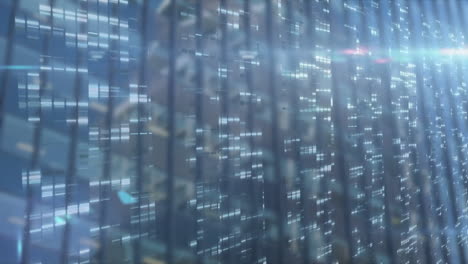 Animation of data processing over blue background