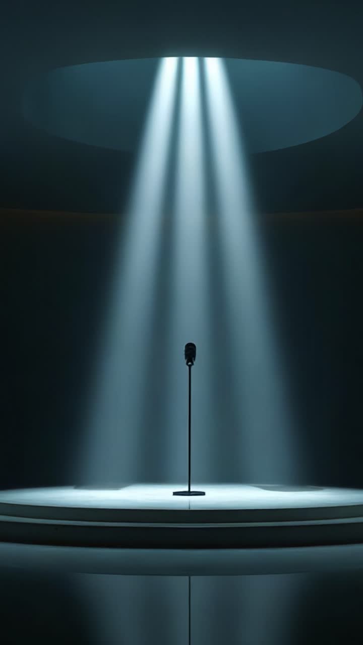 A Solo Microphone Takes Center Stage in a Dramatic Spotlight, Surrounded by Enigmatic Light Rays, Creating an Atmosphere of Anticipation and Excitement for an Upcoming Performance or Presentation