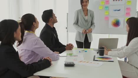 mujer de negocios con competencia presente proyecto de trabajo recibir celebraciones del equipo