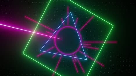 animaciones de luces en movimiento y formas coloridas sobre un fondo negro