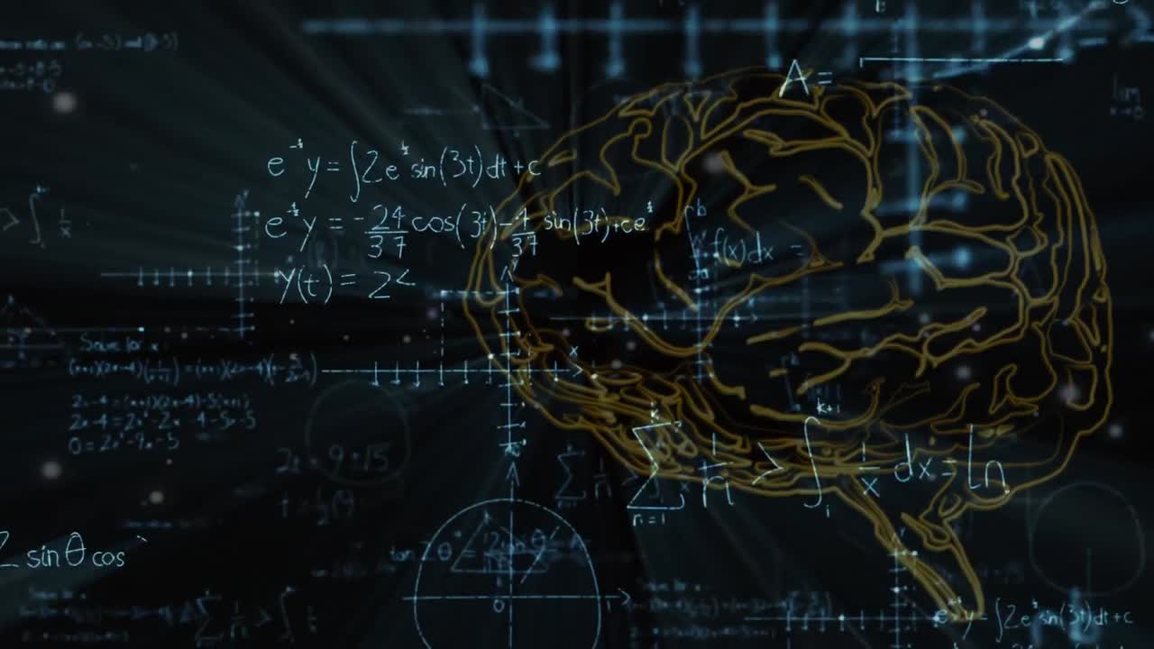 Animation of brain with scientific mathematical