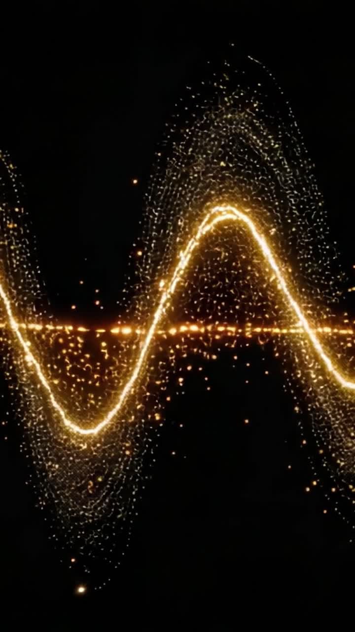 Dynamic Visualization of a Golden Wave Pattern Representing Sound Energy and Vibrational Motion Against a Dark Background