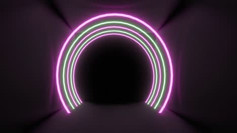 Concetric-pink-and-yellow-neon-light-arches-pulsating-on-a-black-background