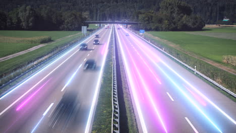 digitally glowing lines on busy highway