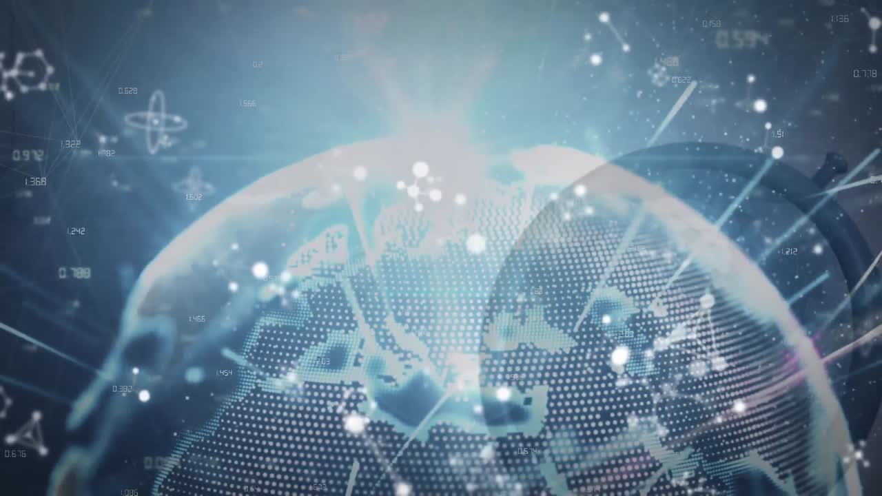 데이터 프로세싱, 글로브 및 시계를 통해 분자의 애니메이션