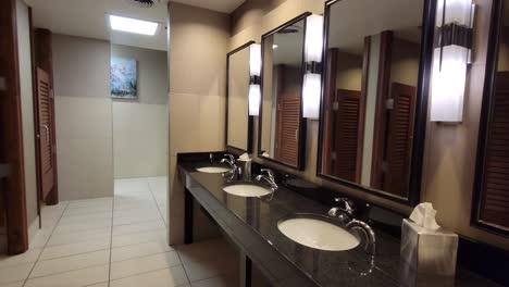 upscale hotel public bathroom sink and mirror