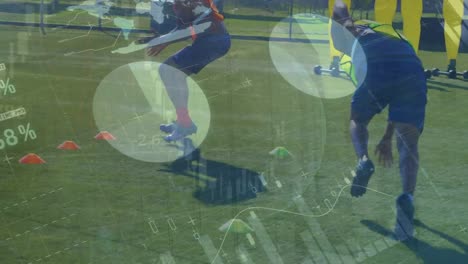 animation of data processing over diverse football players on pitch