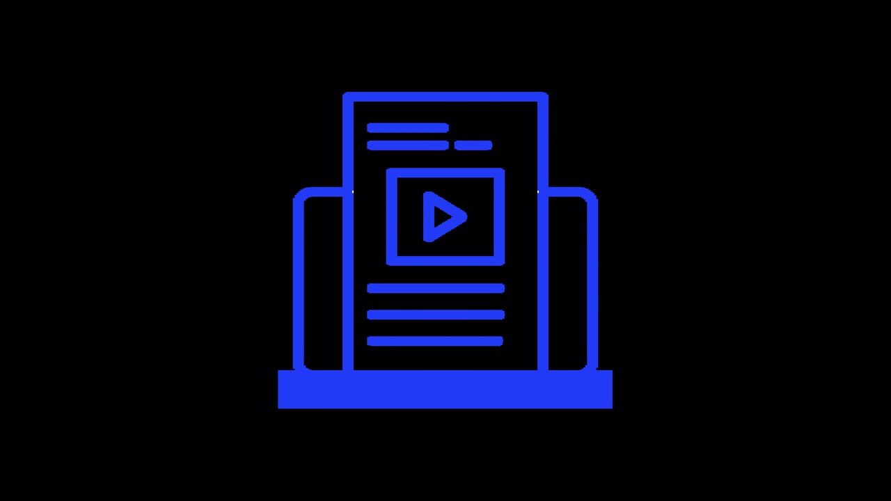 Animasi Seni Garis Biru Laptop Menampilkan Konten Video