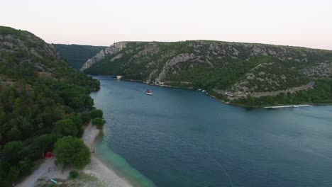 slow moving aerial shot of the river in skradin in šibenik-knin county croatia