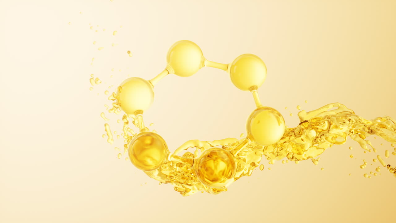 분자 및 흐르는 물 액체 배경, 3d 렌더링