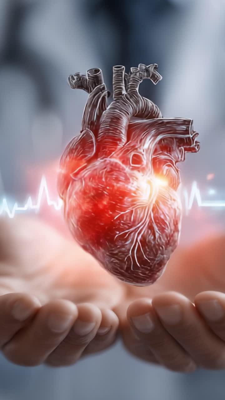 An Artistic Visualization of a Heart Hologram Representing Vitality and Life's Rhythm, Framed by a Pulse Line Signifying Health and Emotion
