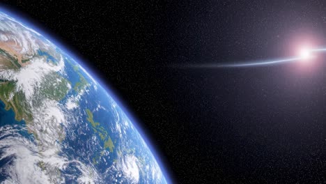 earth from space with sunlight flare