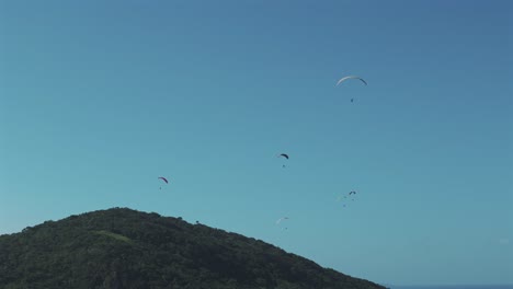 paragliders soar in synchronized harmony along the brazilian coastline on a marvelous sunny day