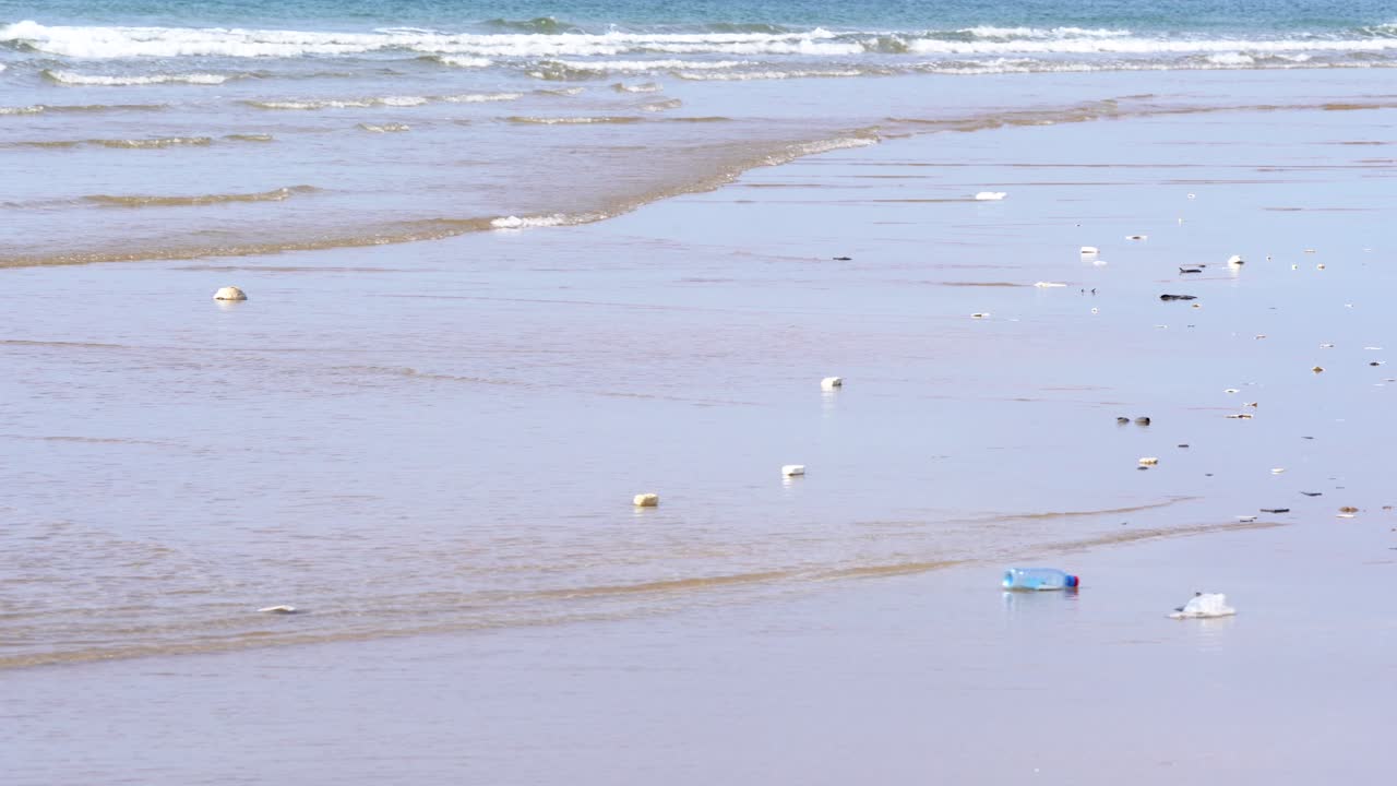 해변과 물의 플라스틱 오염