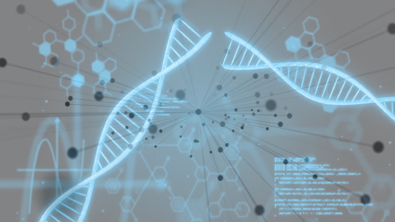 디지털 데이터 프로세싱의 애니메이션, dna 줄이 회전
