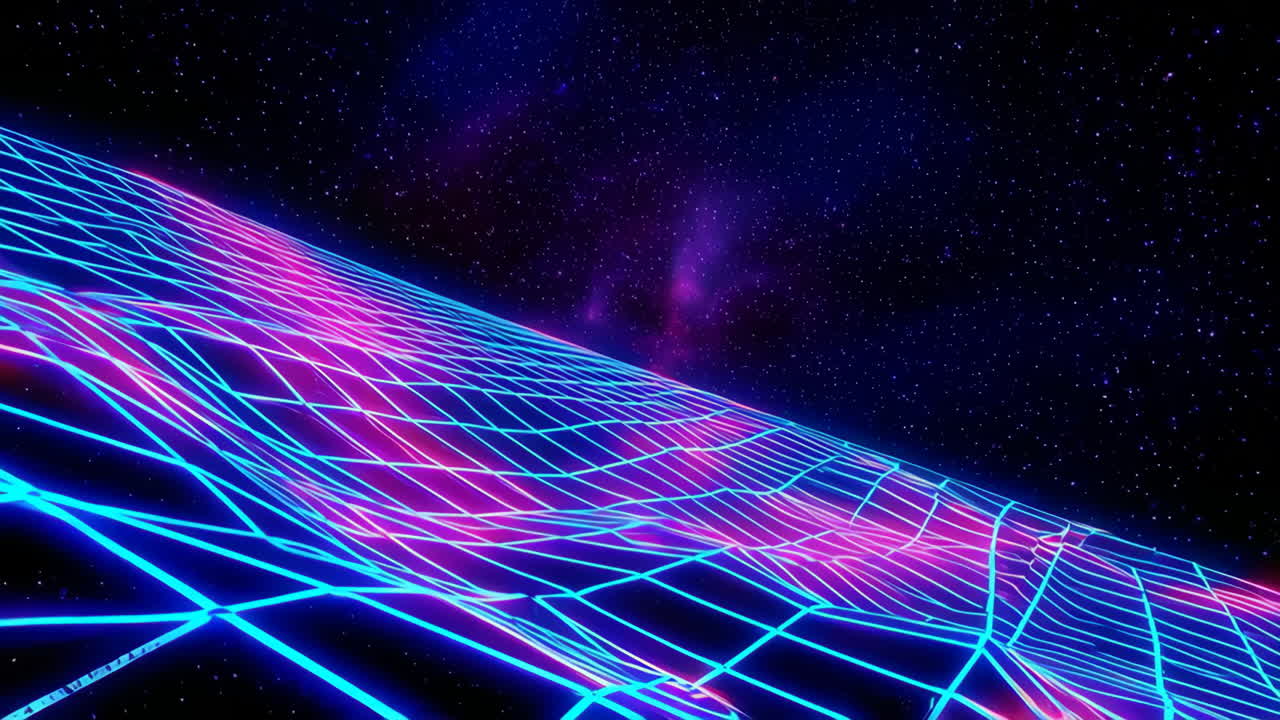 Griglia Neon Retrowave Vibrante nello Spazio Stellato