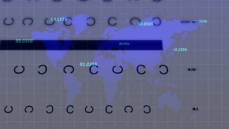 animation of numbers and data processing over world map