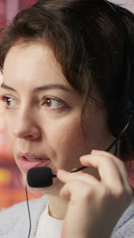 vertical video call center employee handling customer inquiries and complaints