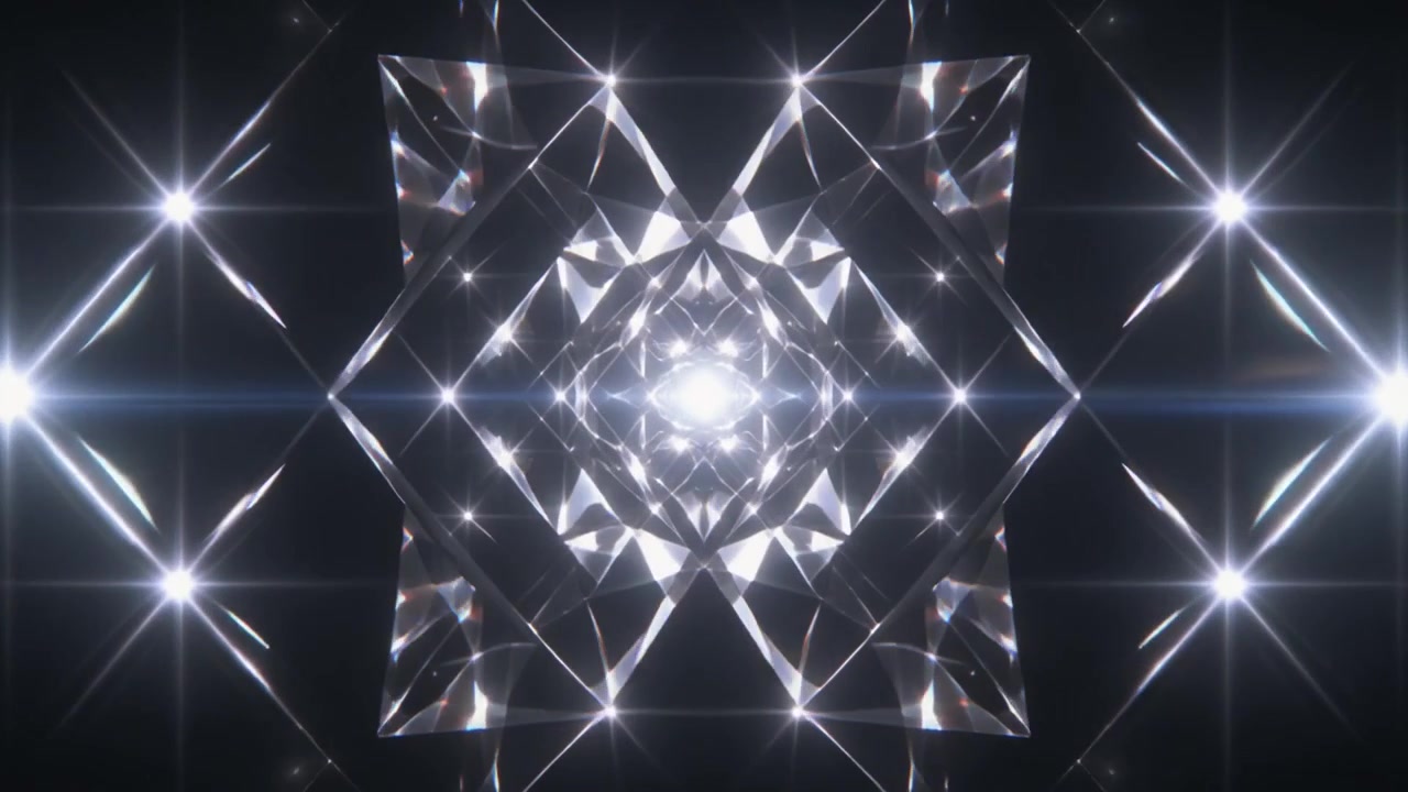 Abstraktní geometrický diamantový vzor se zářícími světelnými záblesky.