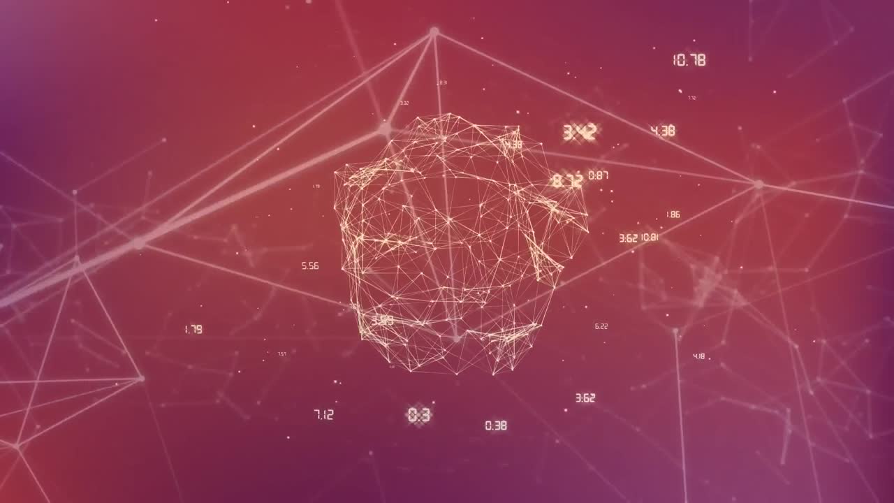 보라색 그라디언트 배경에 대한 연결 네트워크와 회전하는 지구의 애니메이션