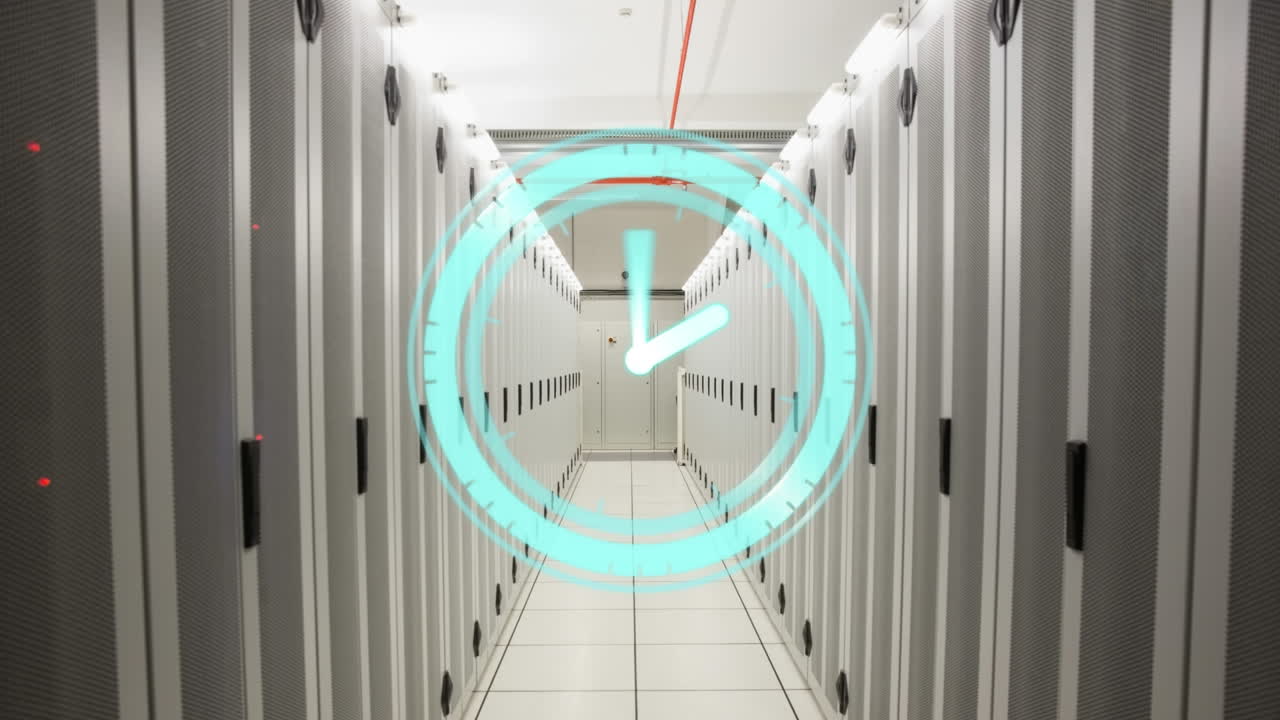 animación del reloj en movimiento sobre la sala del servidor