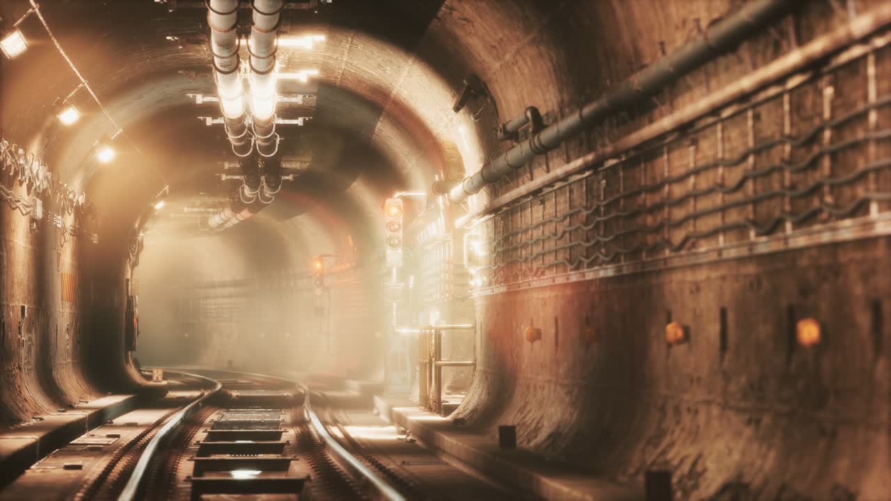 어두운 오래된 버려진 지하철 지하철 터널