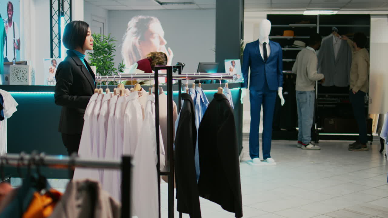 Clothing store with customers and staff