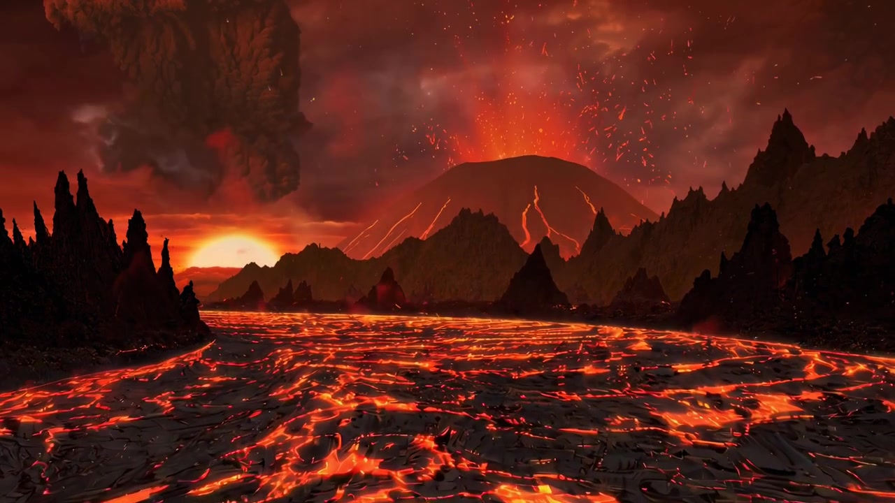 Volcanic Eruption with Flowing Lava Landscape