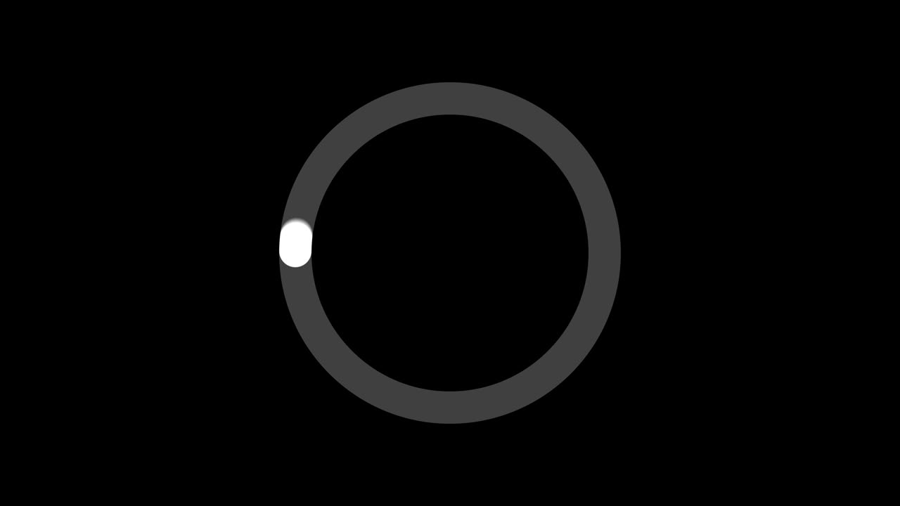 Animated loading circle effect on black background. Black and white preloaded circle animation